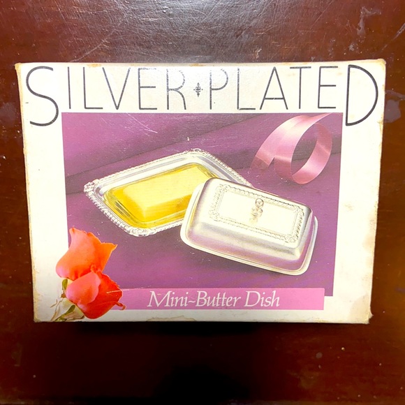 Vtg Silver Plated Mini Butter Dish with Glass Insert Hong Kong NIB - Picture 2 of 7